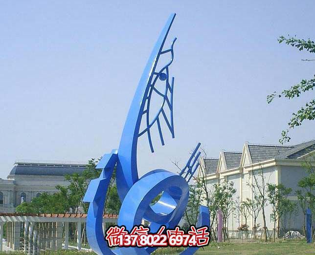 藍(lán)色不銹鋼魚雕塑，簡約裝飾街道