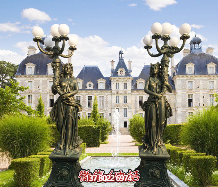 西方風格別墅景觀裝飾，銅雕女性雕塑