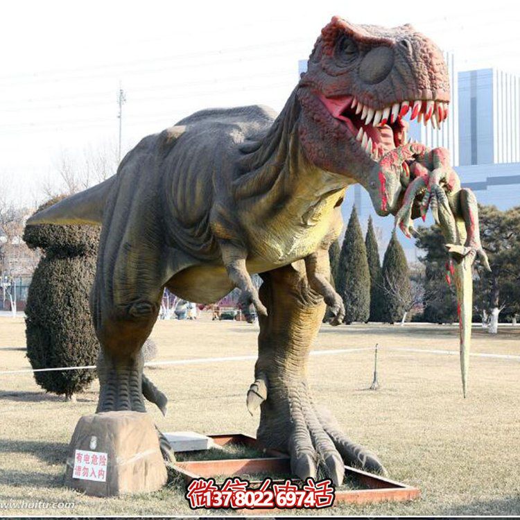 玻璃鋼仿真恐龍雕像，為動(dòng)物園、園林等戶(hù)外場(chǎng)所擺放