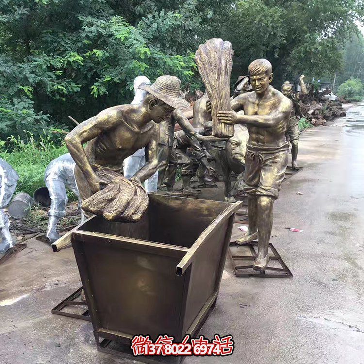 中國民俗——打麥子、勞動、人物雕塑