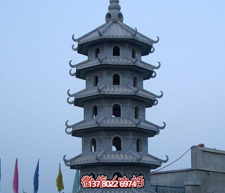 古典寶塔景觀園林，精美石雕青石多層搭配