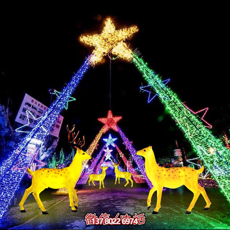 彩繪梅花鹿玻璃鋼雕塑，照明發(fā)光環(huán)繞