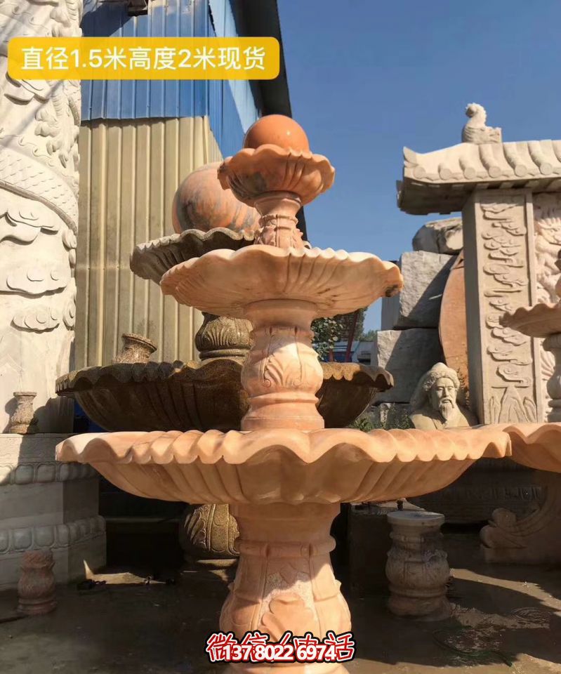 紅色晚霞風水球石雕景觀噴泉，點亮小區美景