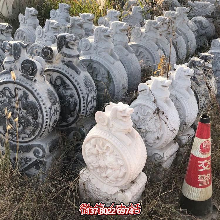 仿古青石獅子抱鼓石擺件，鎮宅庭院門口裝飾