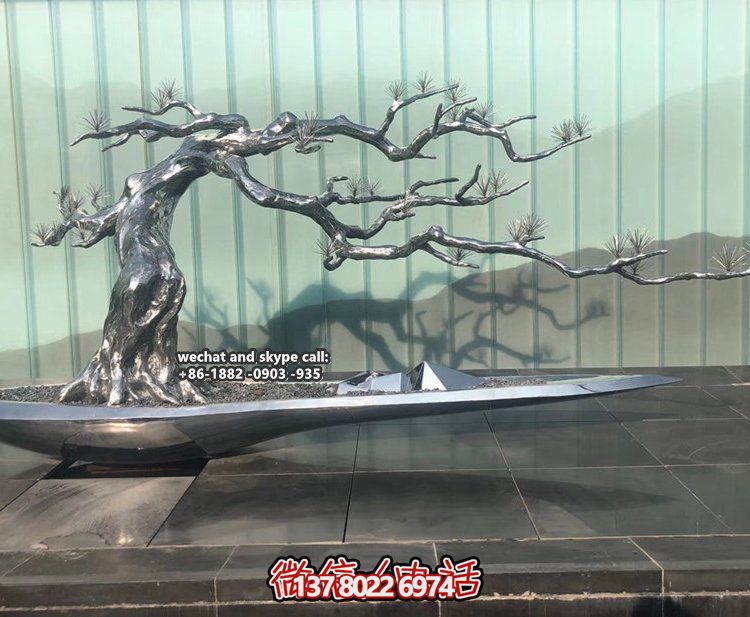 創(chuàng)意不銹鋼鏡面室內擺件樹