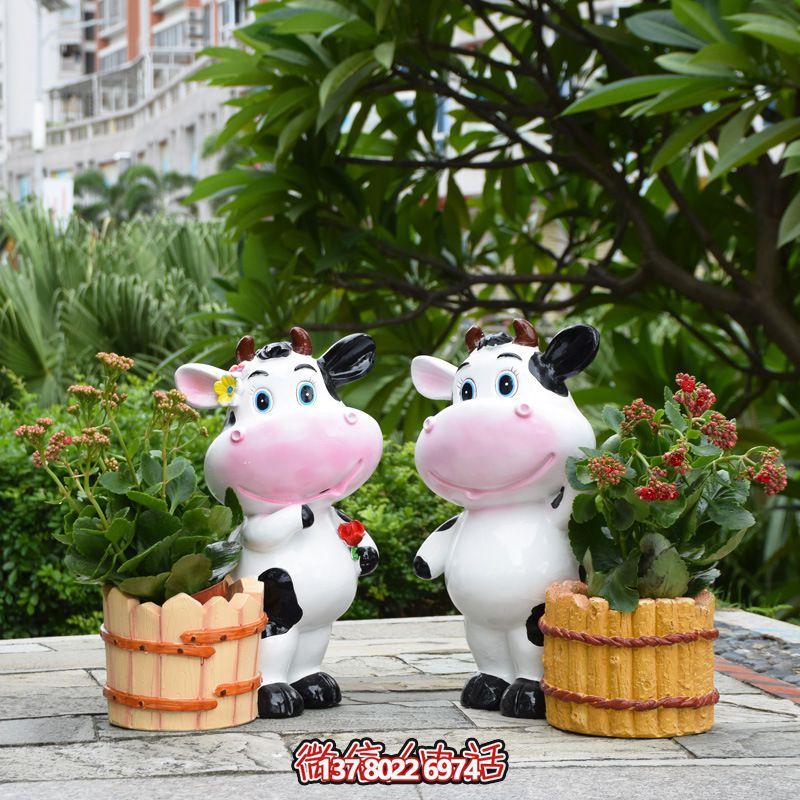 花園庭院玻璃彩繪可愛(ài)奶牛雕塑 花園庭院玻璃彩繪可愛(ài)奶牛雕塑