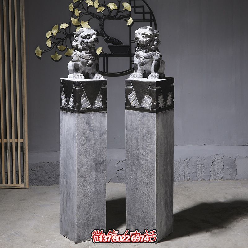 園林擺放獅子青石拴馬柱雕塑 園林擺放獅子青石拴馬柱雕塑