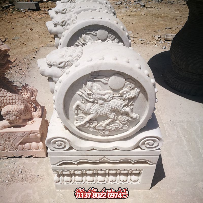 酒店公司門(mén)口擺放漢白玉抱鼓石門(mén)墩門(mén)口裝飾工藝雕塑