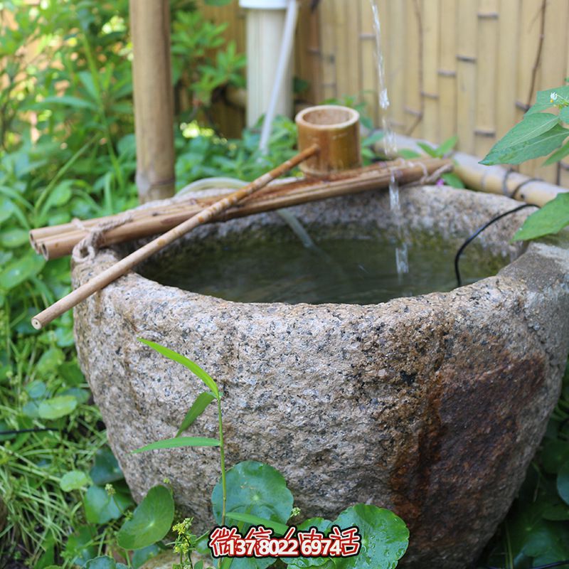 水缸造景擺件流水庭院景觀日式石缽戶外噴泉石槽魚(yú)缸