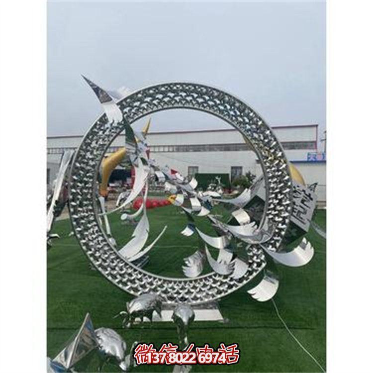 不銹鋼鏤空戶外園林景觀抽象動(dòng)物圓環(huán)擺件