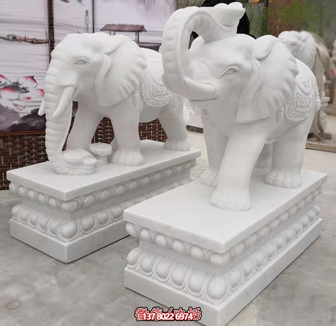 戶(hù)外庭院漢白玉石雕大象雕塑